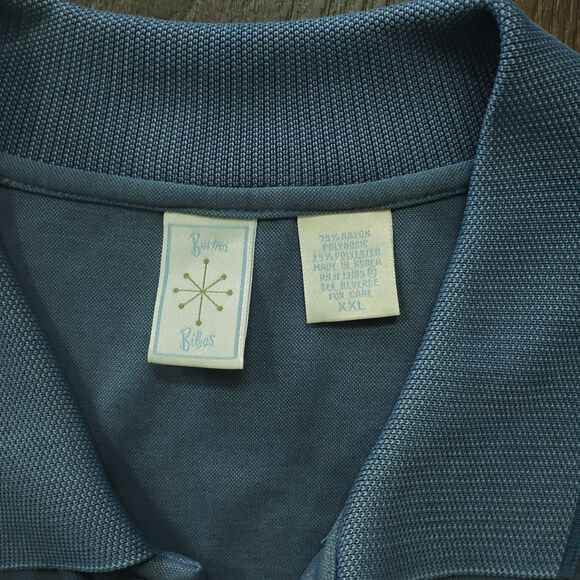 Burma Bibas Polo Shirt Men's Size 2XL XXL Short Sleeve Rayon/Polyester Golf Blue - Picture 5 of 5